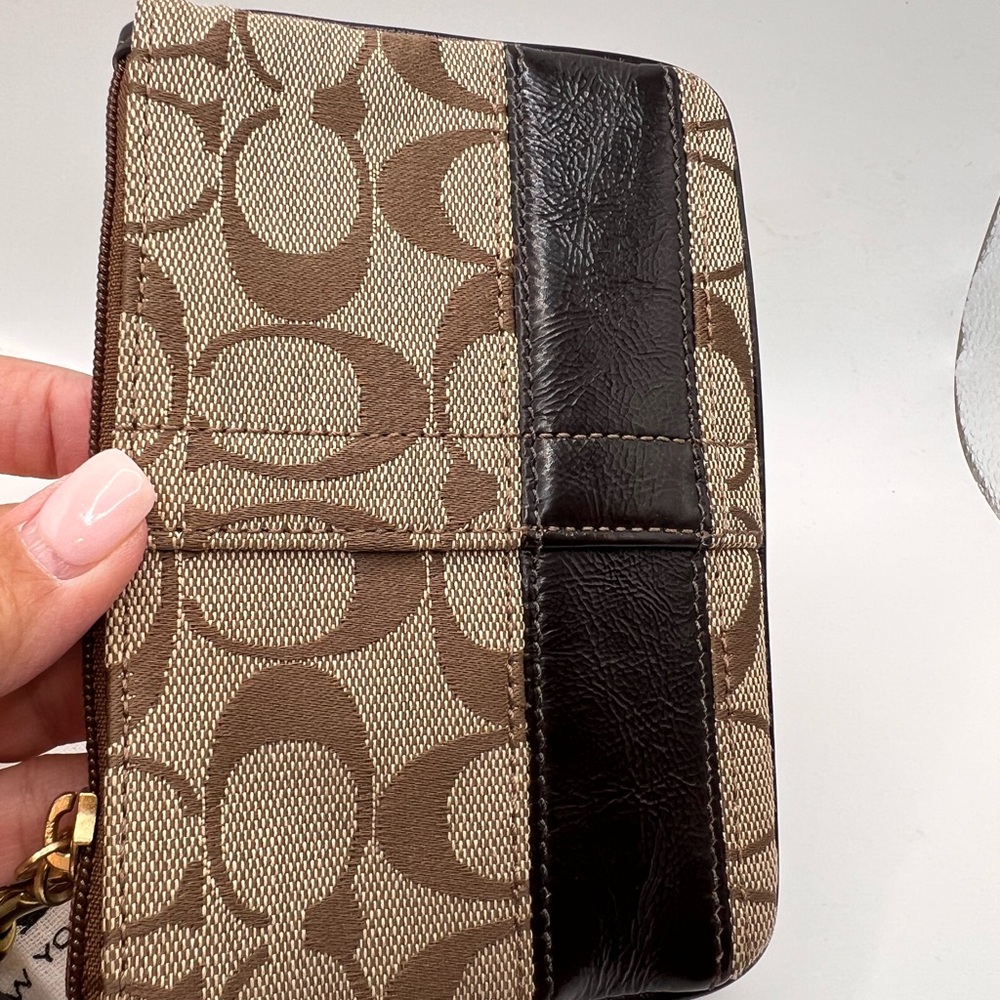 Coach Legacy Tan Signature Canvas and Leather Brown Wristlet - Picture 5 of 6